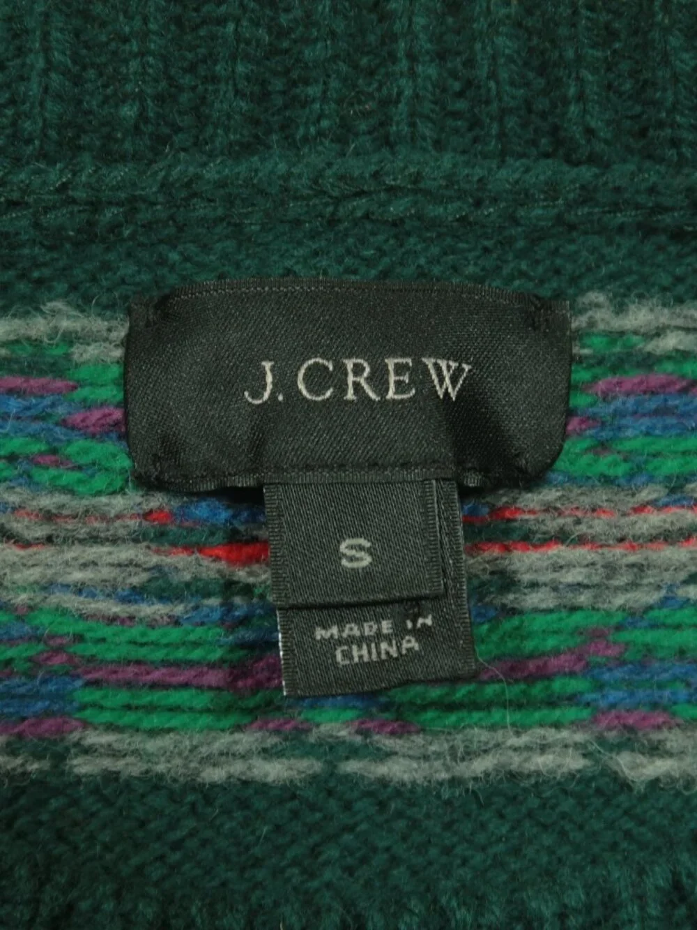 J Crew Lambs Wool Fair Isle Sweater Mens S Teal Green Multi Ribbed Hems New